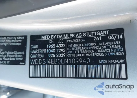 2014 Mercedes-Benz Cla 250 из США, поврежденный, VIN WDDSJ4EB0EN109940